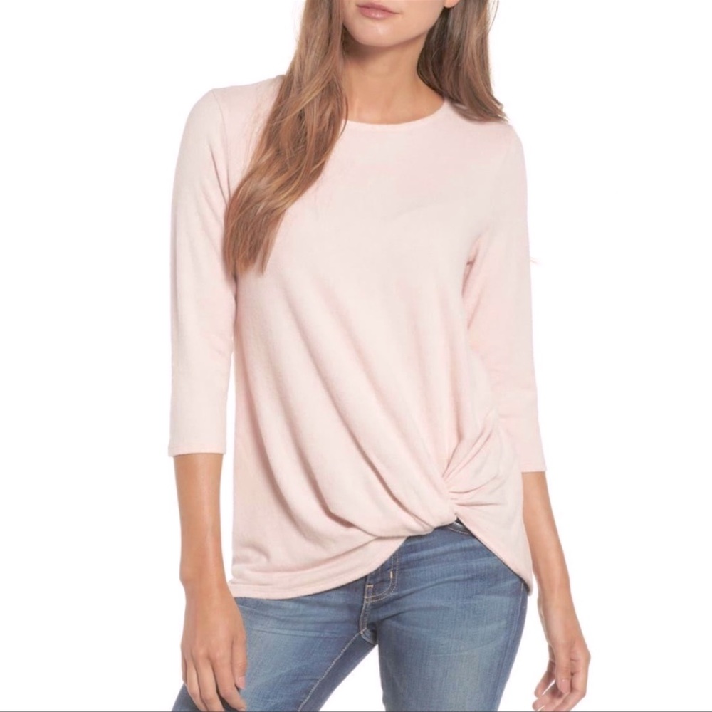 NWT Gibsonlook Twist Front 3/4 Sleeve Lotus Pink Top